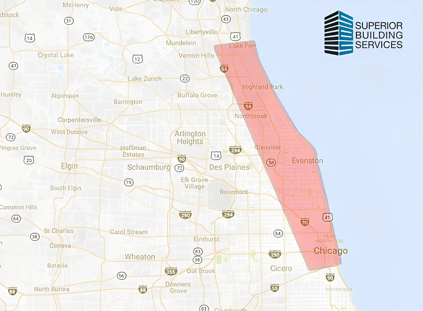 Map highlighting Chicago service area.